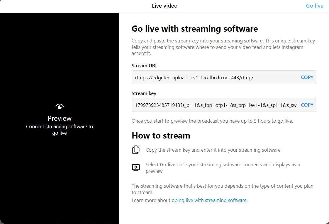Going live on Instagram via RTMP